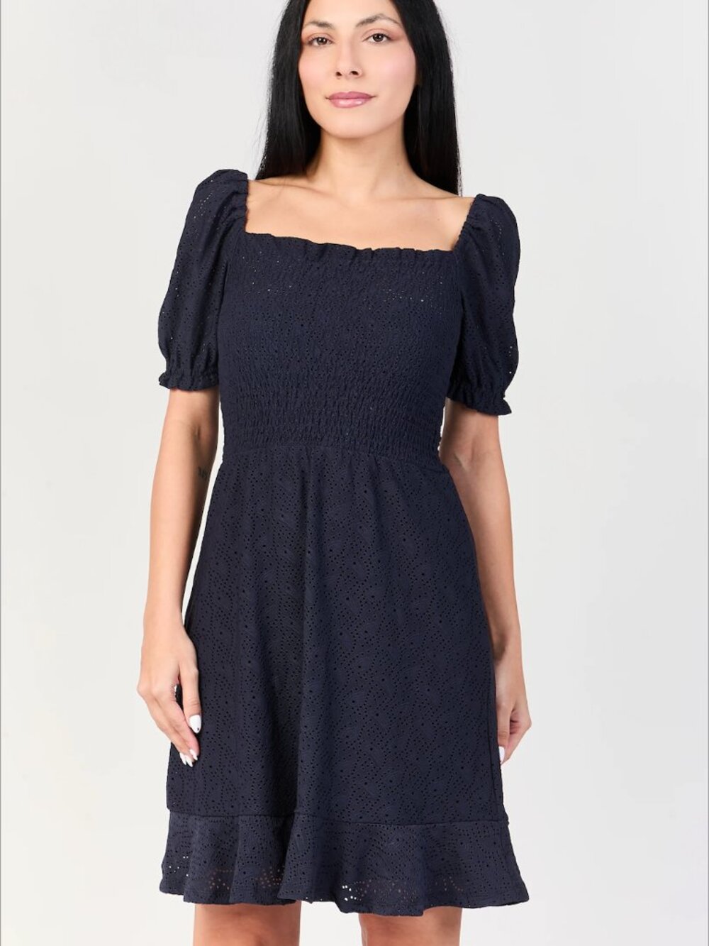 Michael Kors Midnight Blue Smocked Bodice Eyelet Dress XL NWT